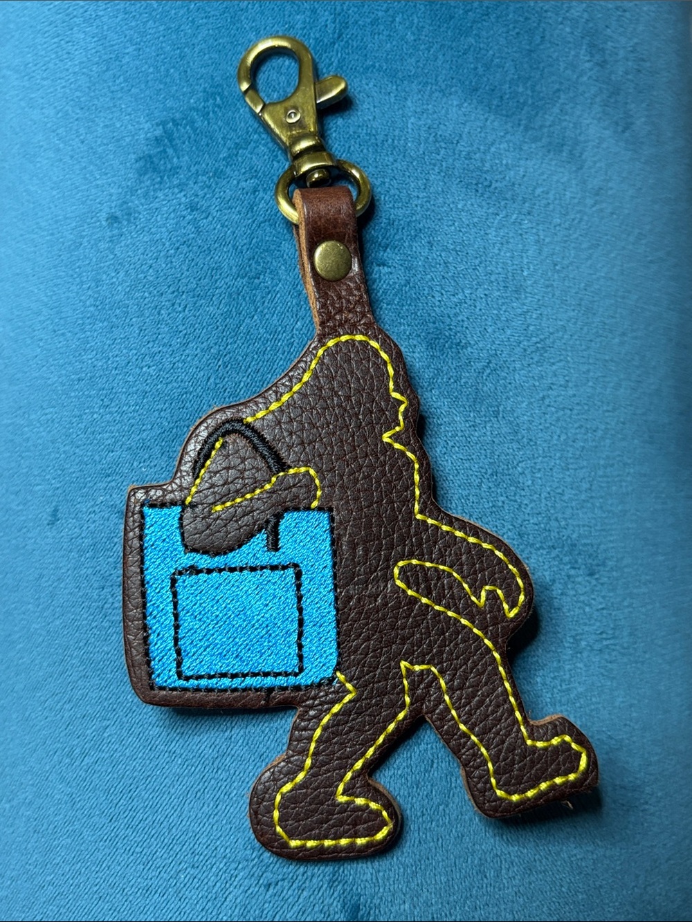 Portland Leather Goods Brown Sasquatch Leather with Blue Bag Accent purse charm